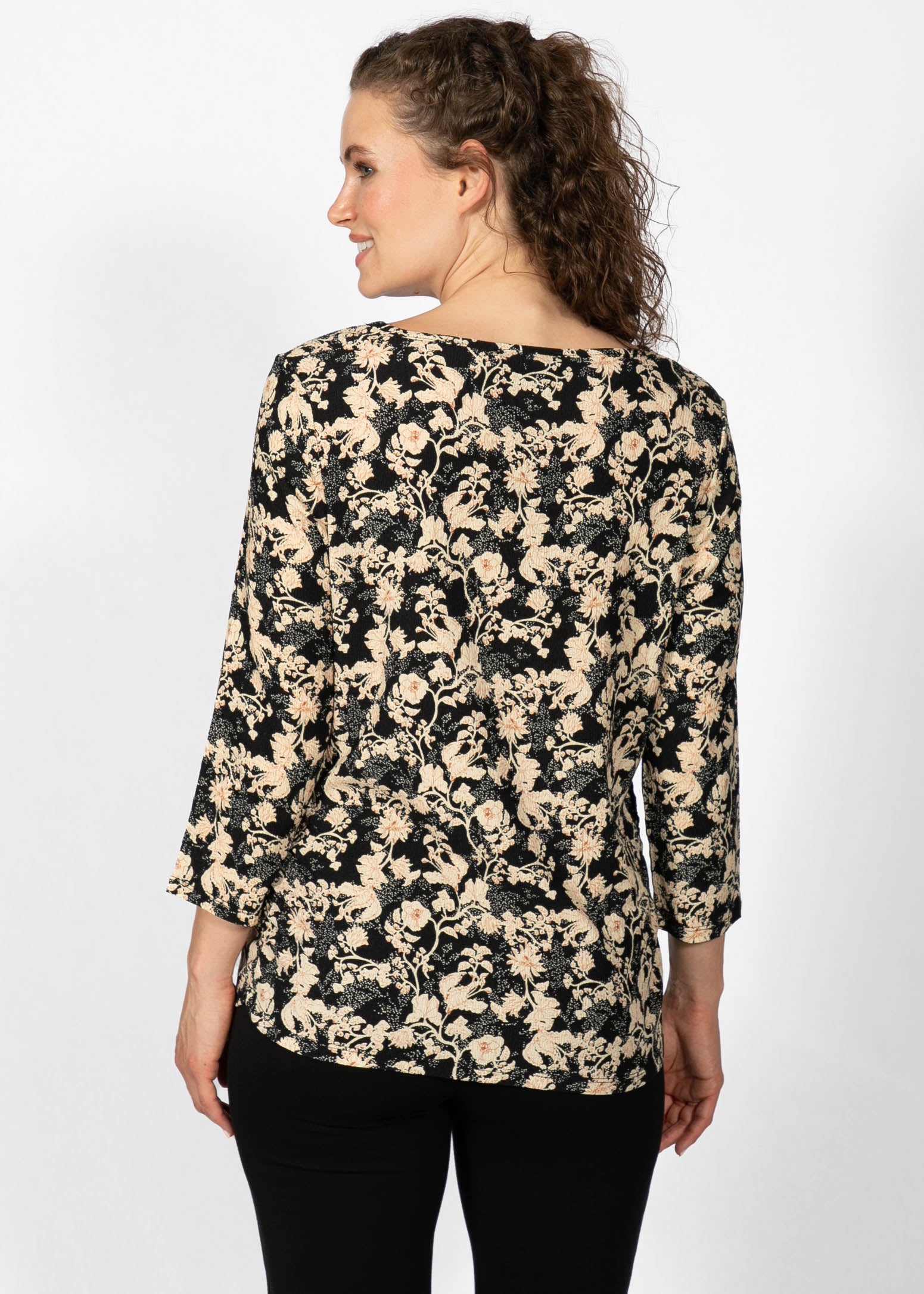 Haut en Tricot Florale à Manches 3/4