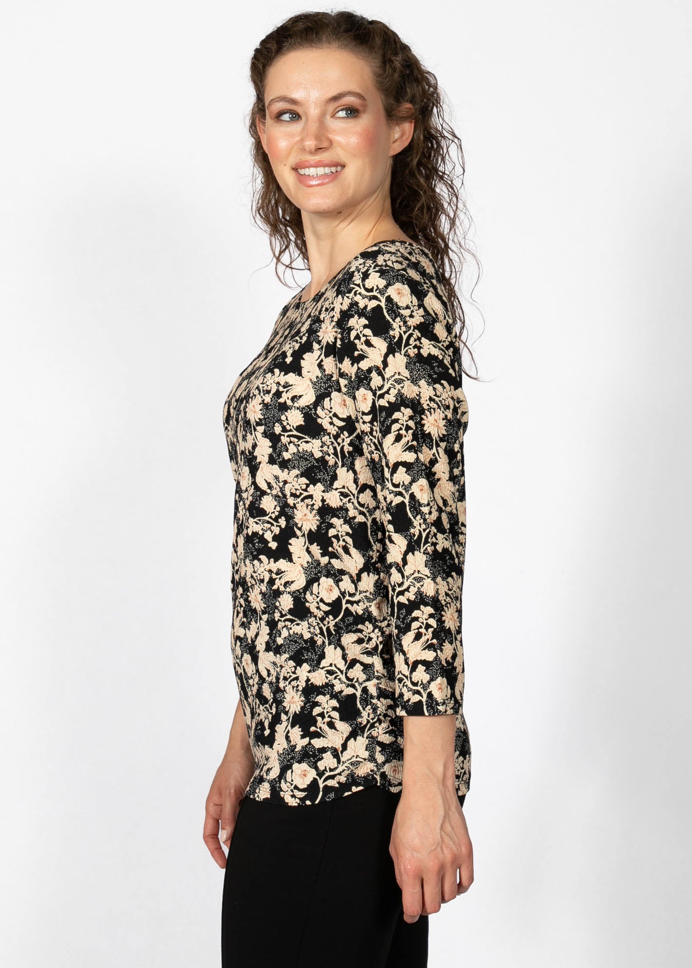 Haut en Tricot Florale à Manches 3/4