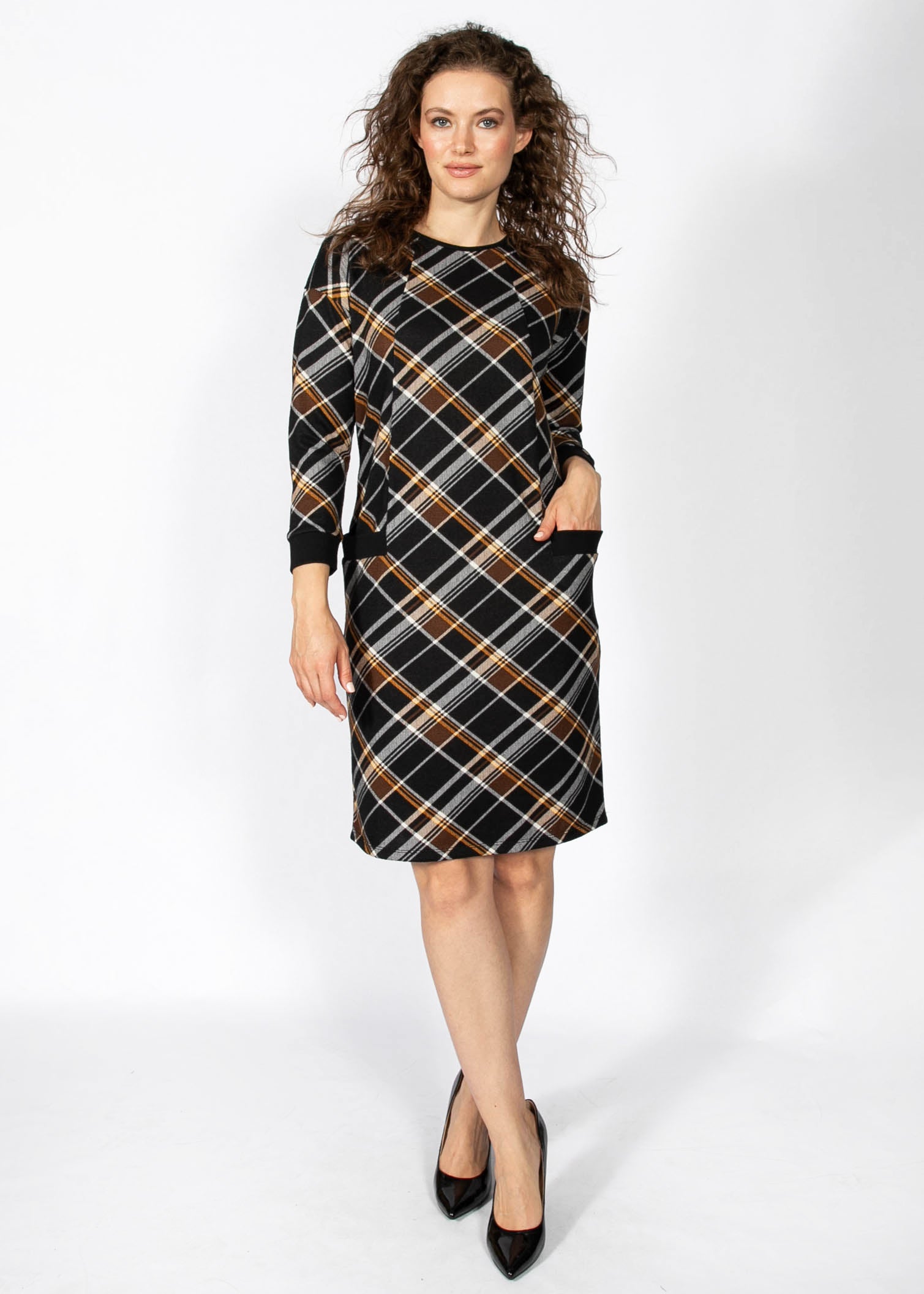 ROBE À MANCHES 3/4 À CARREAUX