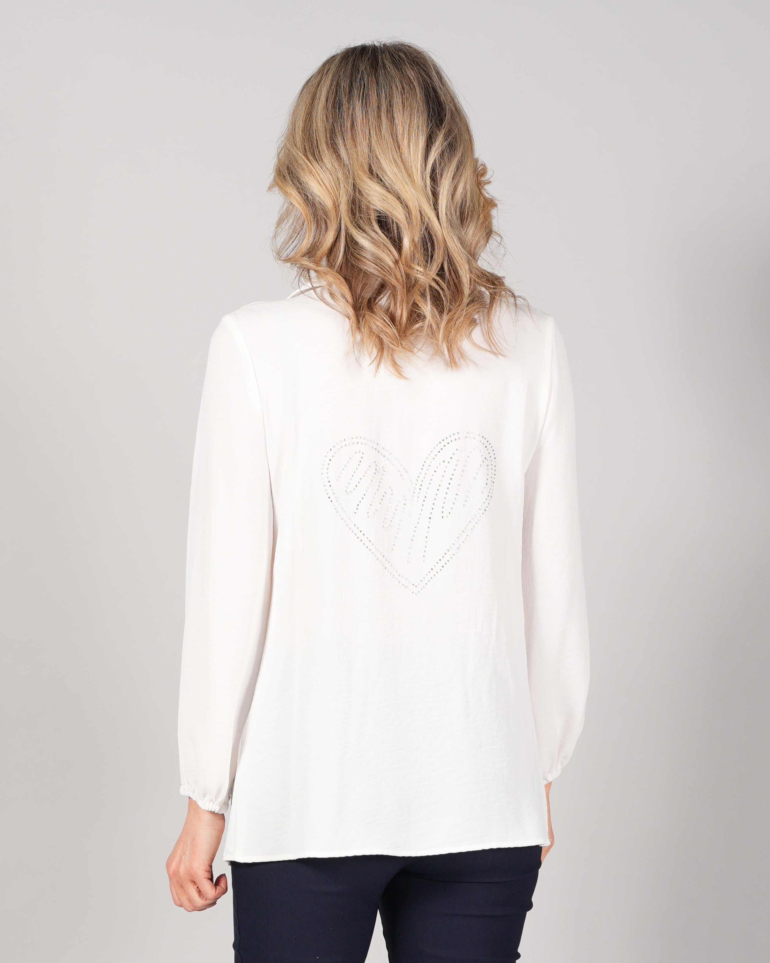 LONG SLEEVE BLOUSE WITH RHINESTONE HEART