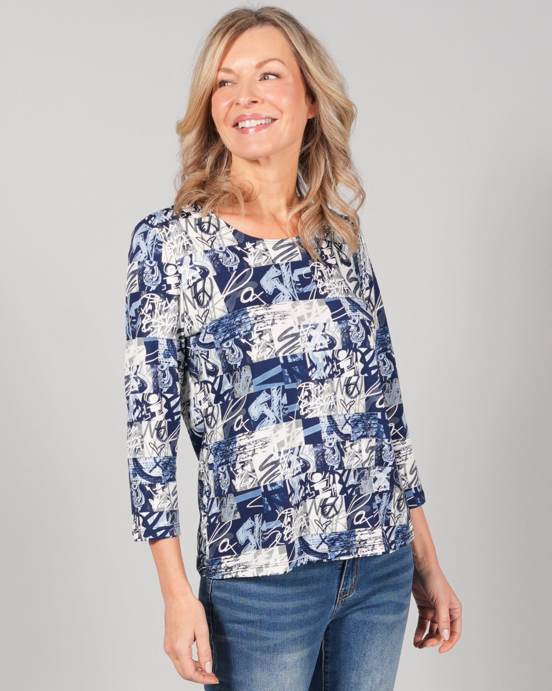3/4 SLEEVE ROUND NECK TOP