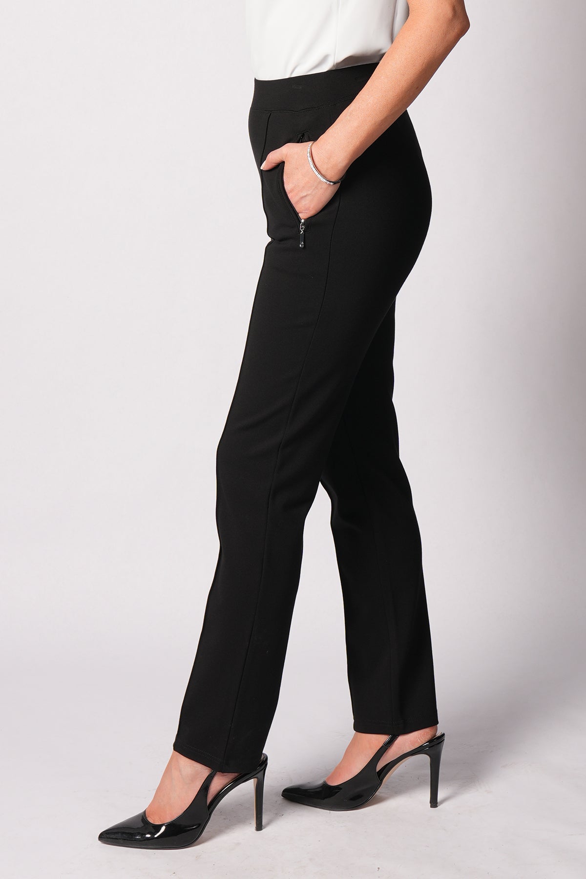 PANTALON PONTE AVEC FERMETURE ÉCLAIR SUR POCHE