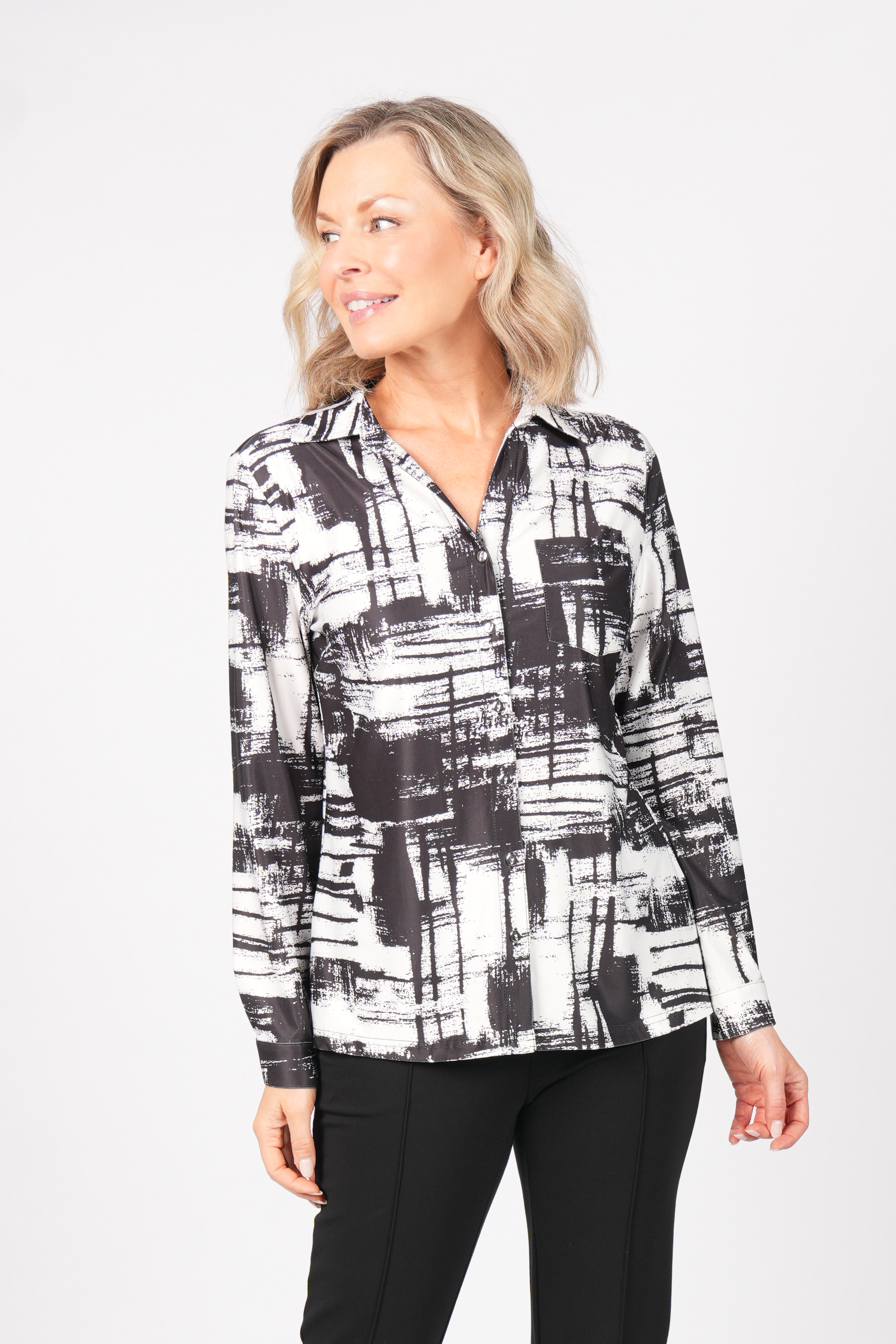 BLOUSE IMPRIMÉE À MANCHES LONGUES AVEC POCHE