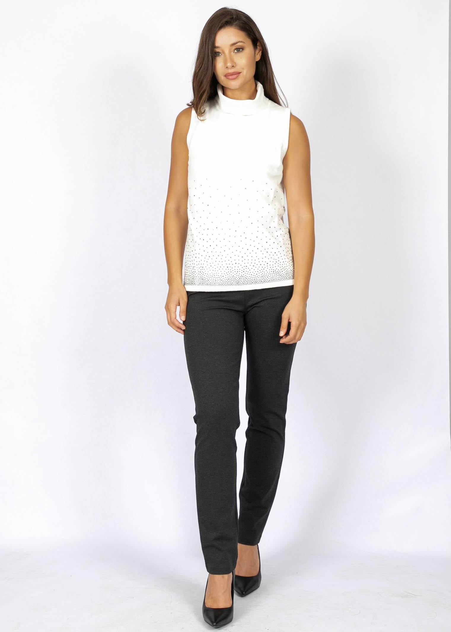 Pantalon gris en tissu extensible, 68% rayonne, 27% nylon, 5% spandex, modèle petite 28&quot; de la collection Linea Domani chez Boutiques Marise.